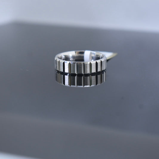 925 Sterling Silver - Matte Cut Line Band Ring