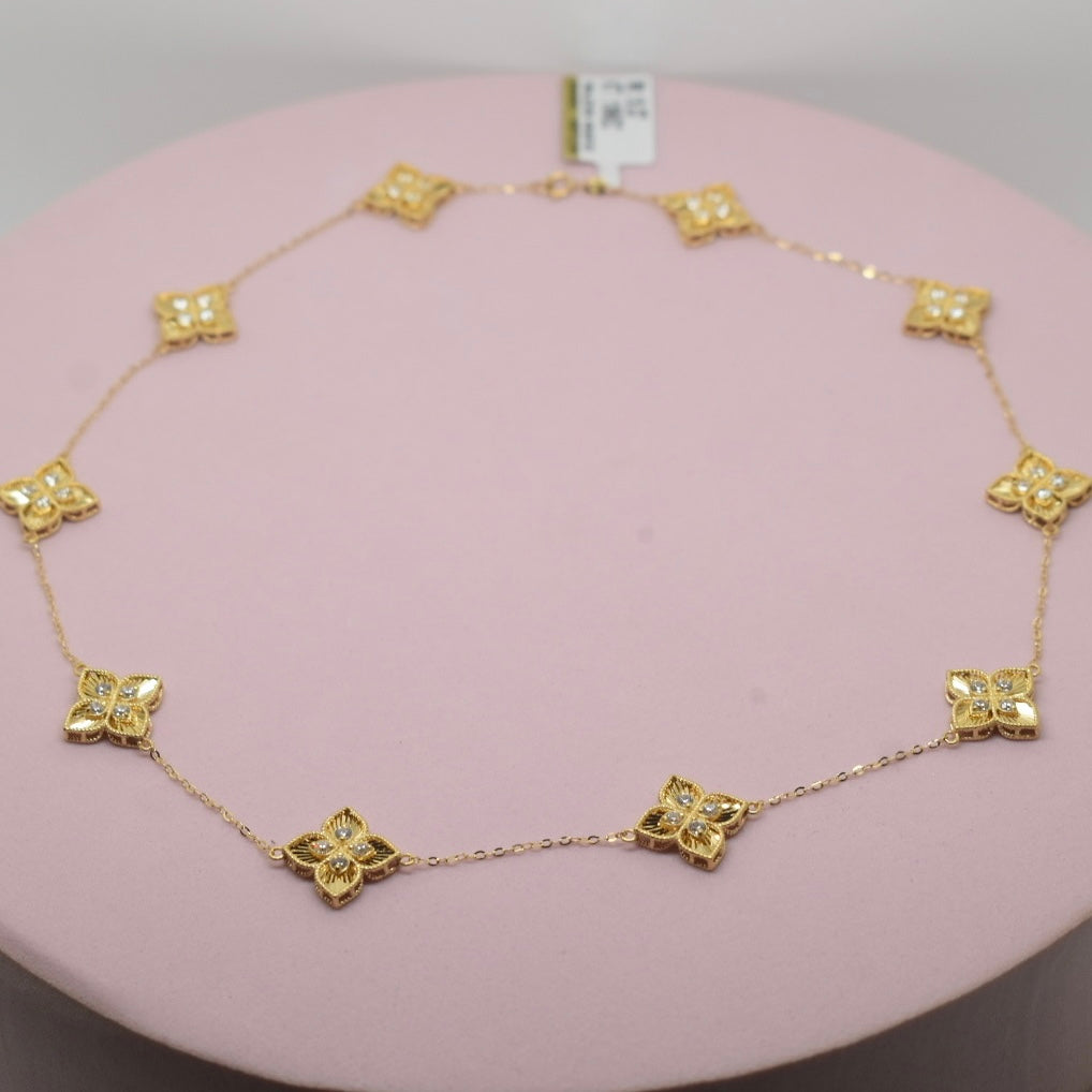 Real 18K Yellow Gold - SJRC 10 Flower Choker Necklace