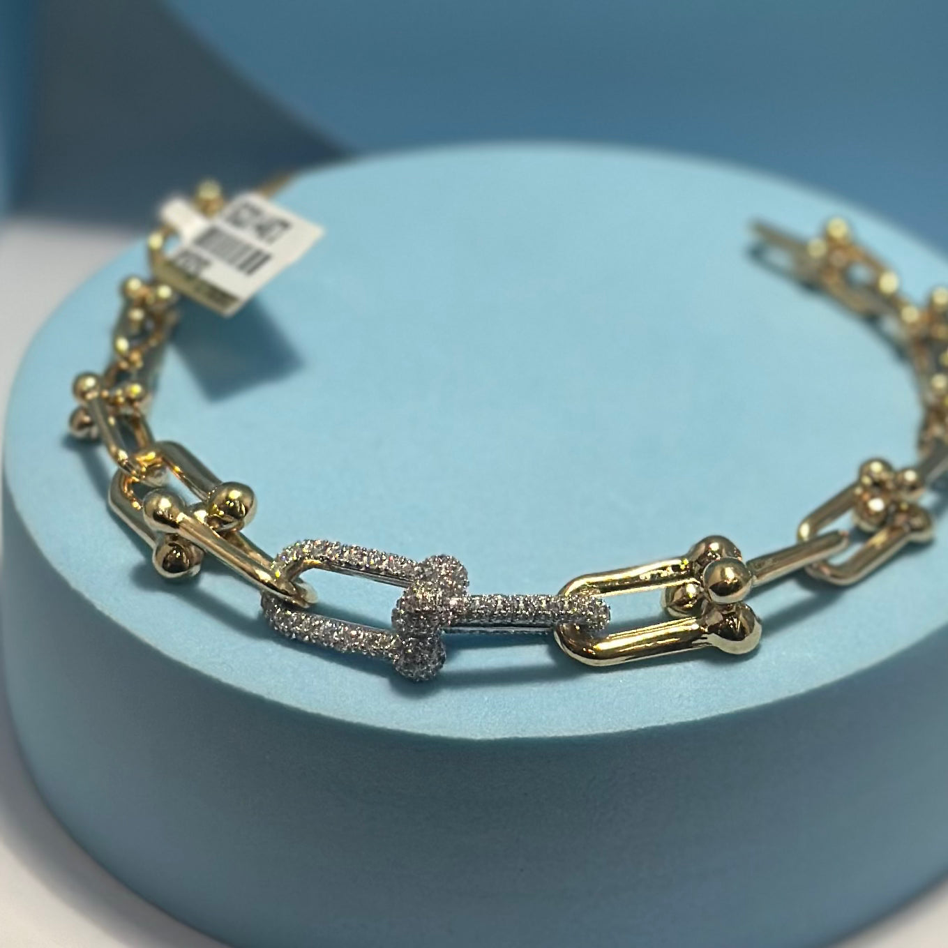 Real 18K Yellow Gold SJTFNY Hardware White Stone Bracelet