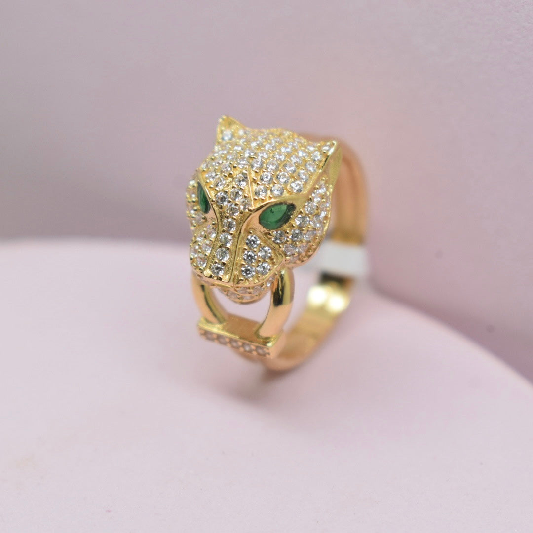 Real 18K Yellow Gold - SJCR Panther Stone Ring