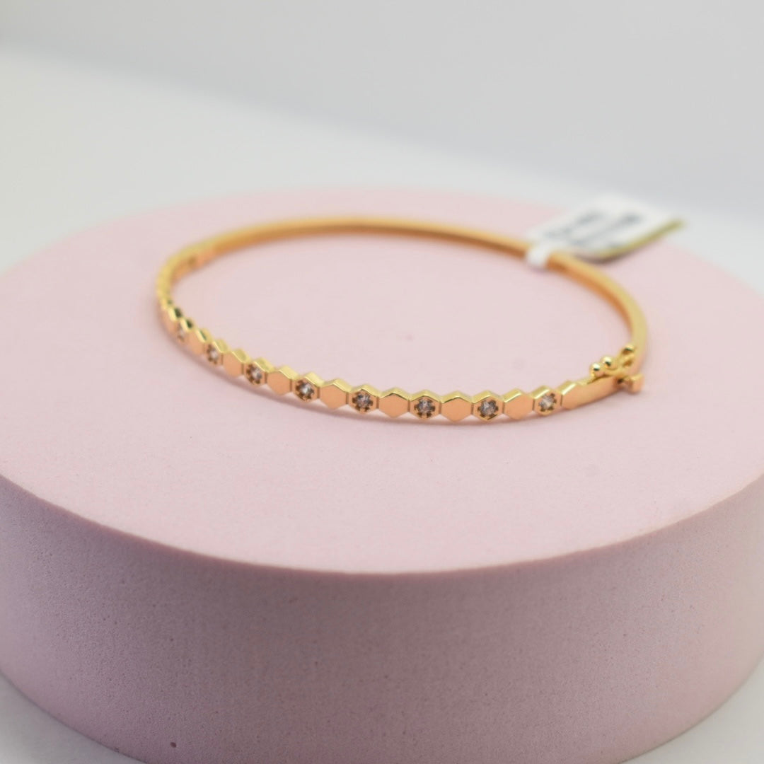 Real 18K Yellow Gold - Hexagon Stone Bangle