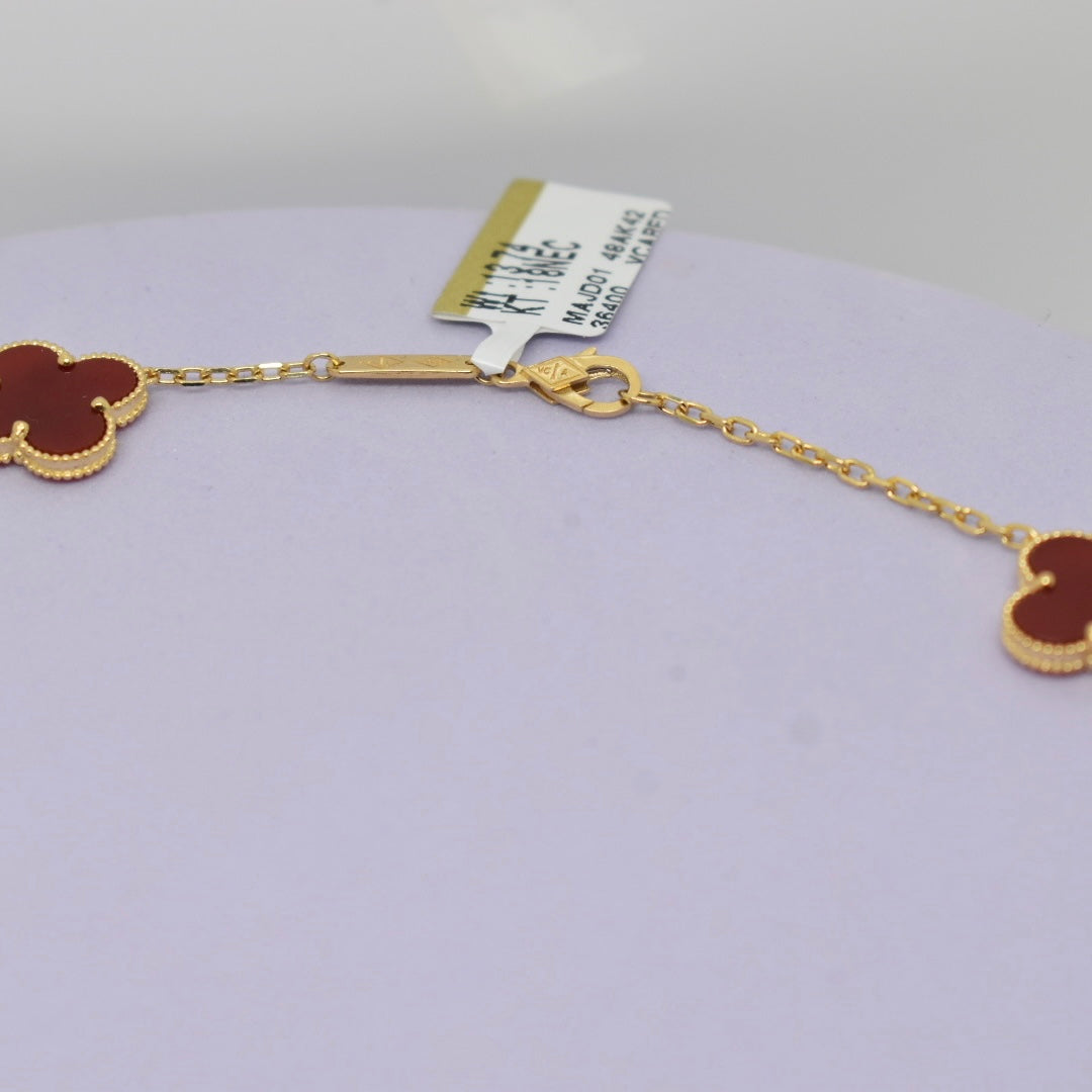 Real 18K Yellow Gold - SJVC Red 15mm 10 Flower Necklace