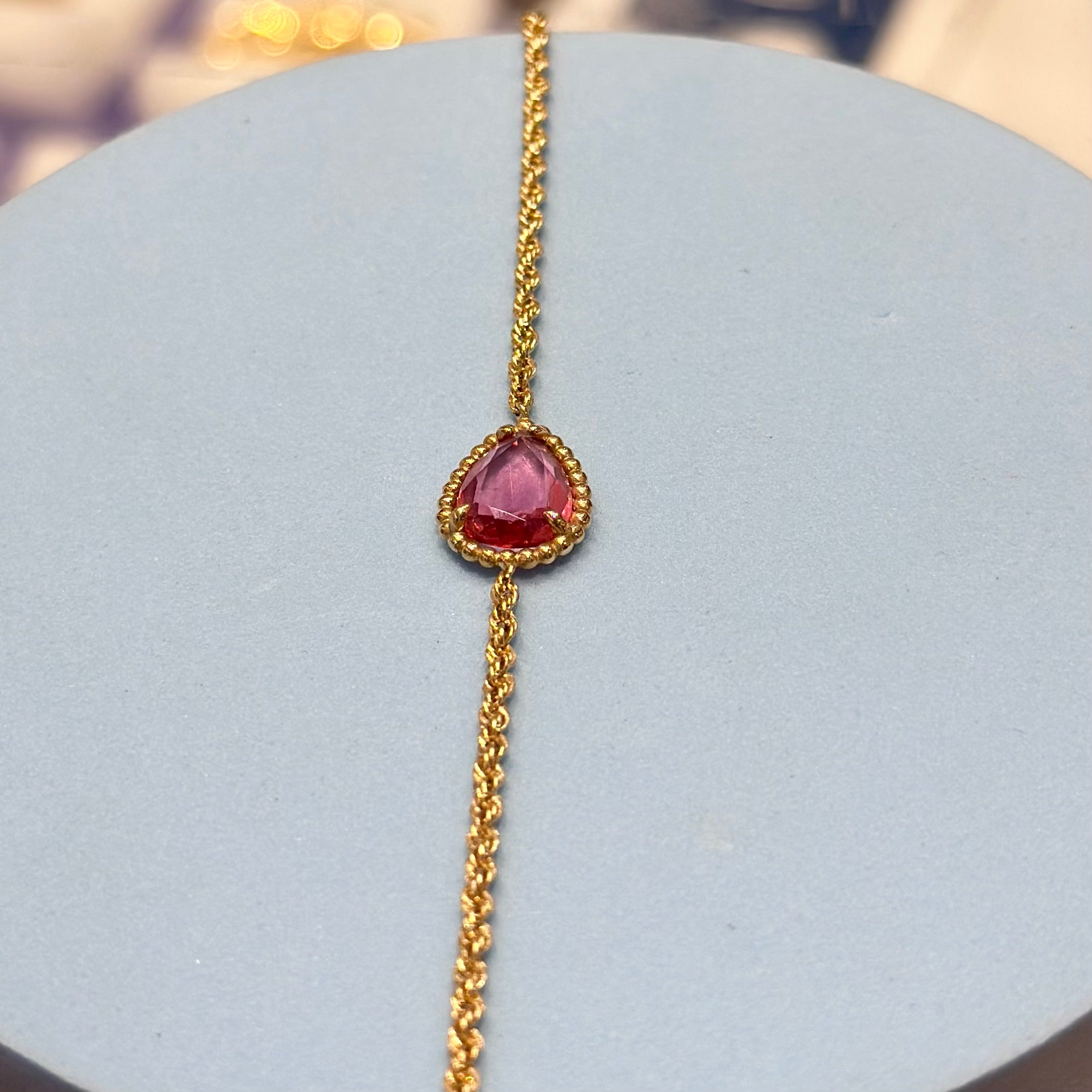 Real 18K Yellow Gold - SJBCHRN Pink Stone Bracelet