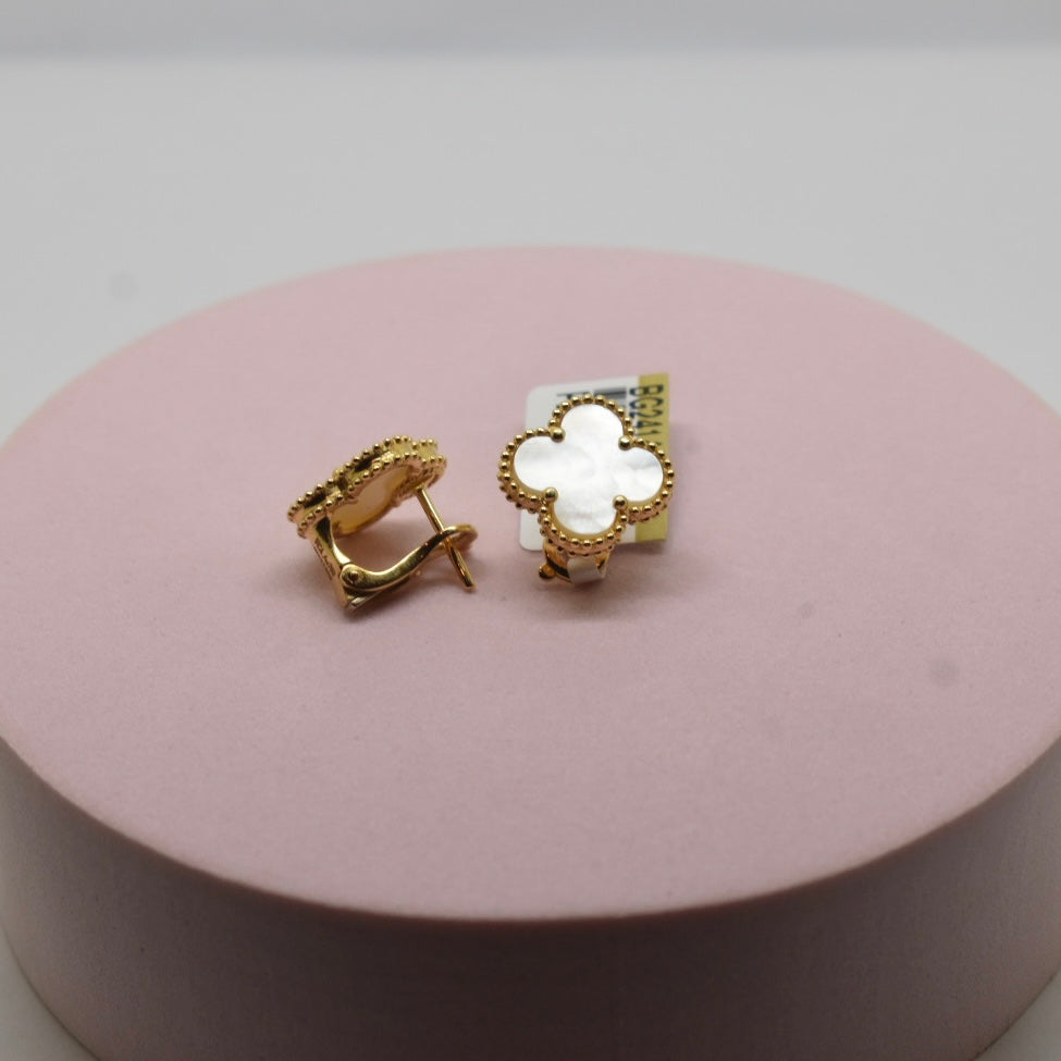 Real 18K Yellow Gold - SJVC 15mm White Earrings