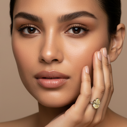 Fine 925 Sterling Silver -  Pear Shape Yellow Stone Ring