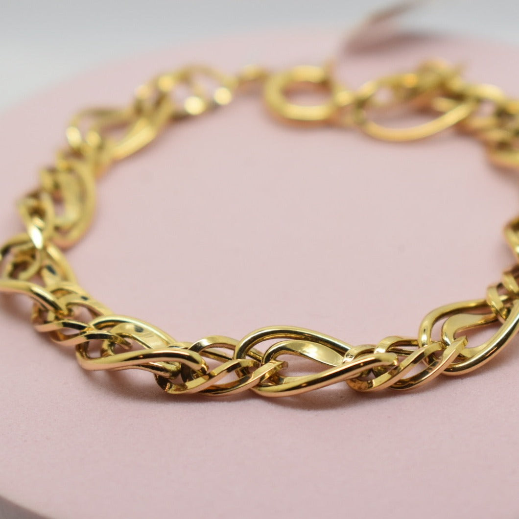 Real 18K Yellow Gold - Twisted Link Bracelet