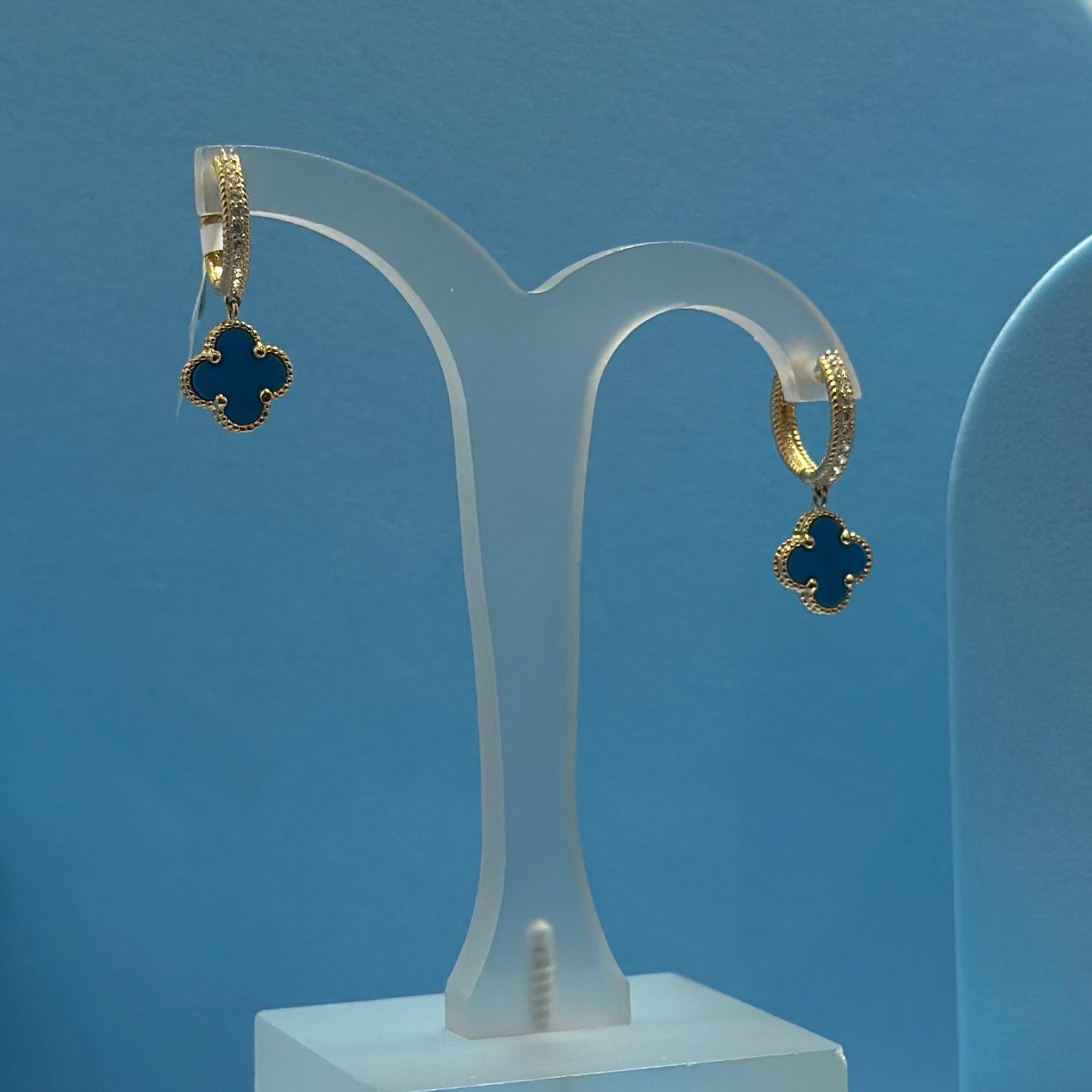 Real 18K Yellow Gold - SJVC Light Blue Hanging Earrings