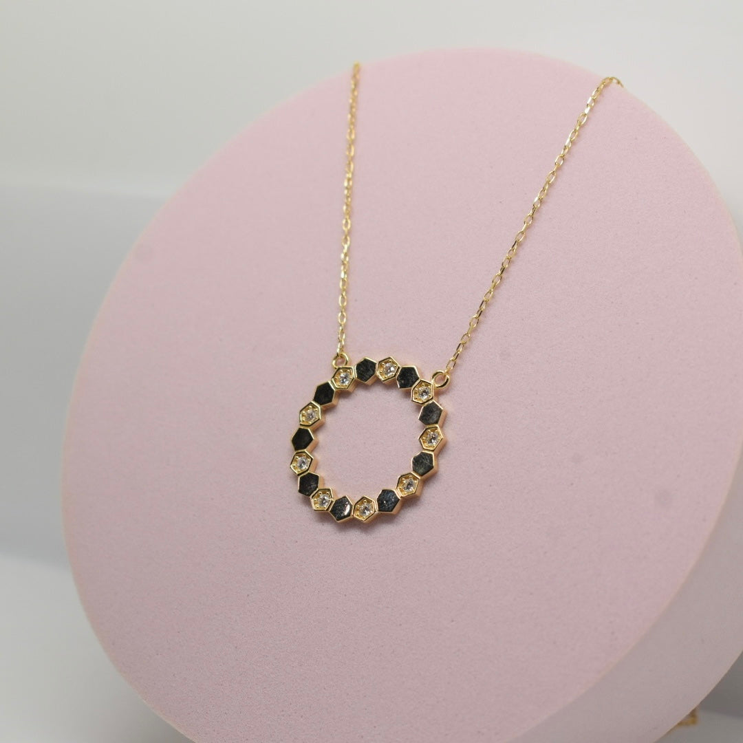 18K Yellow Gold - Hexagon Stone Necklace