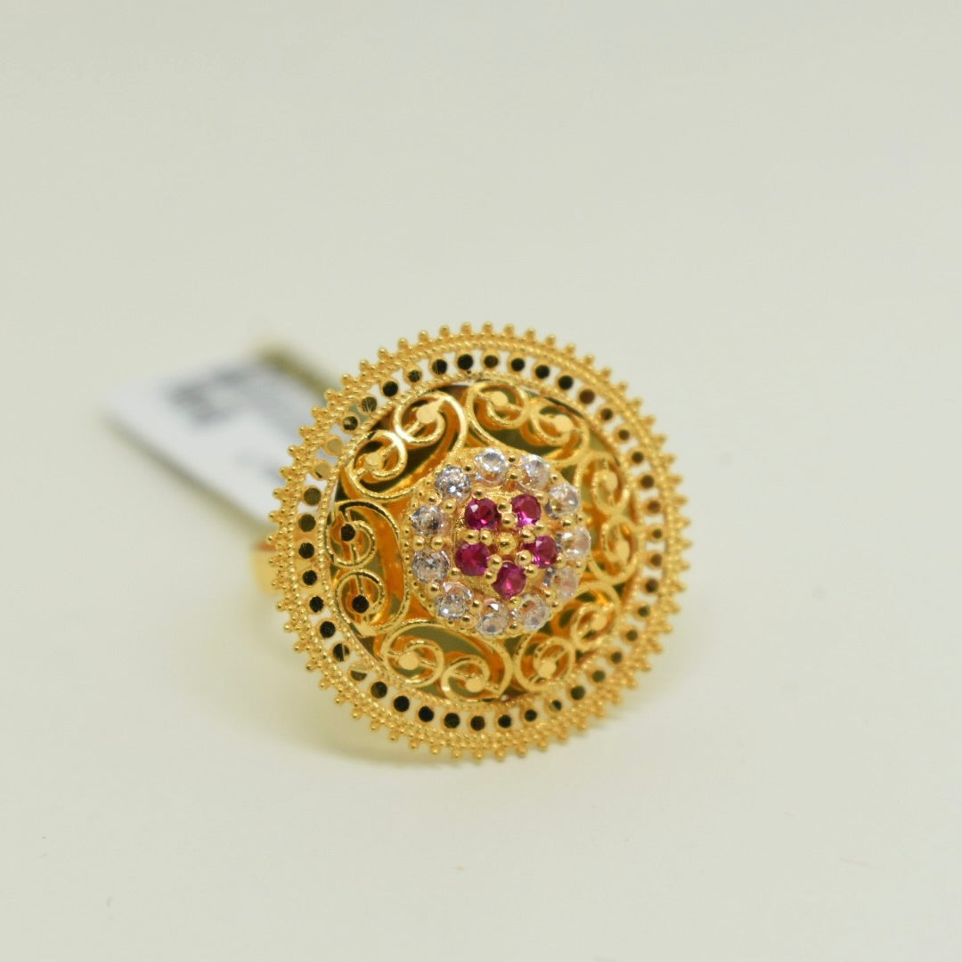 *NEW* 21K Yellow Gold - Arabic Shine Pink Stone Ring