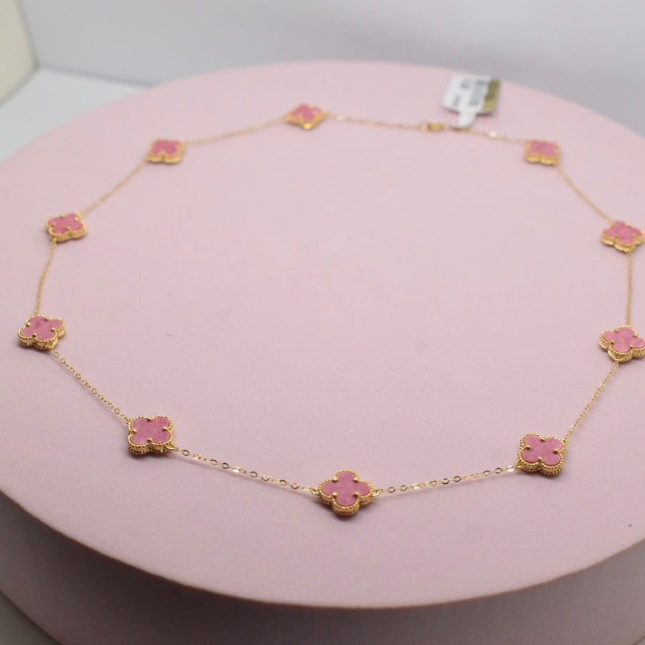 18K Yellow Gold - SJVC Pink 8mm 10 Flower Necklace