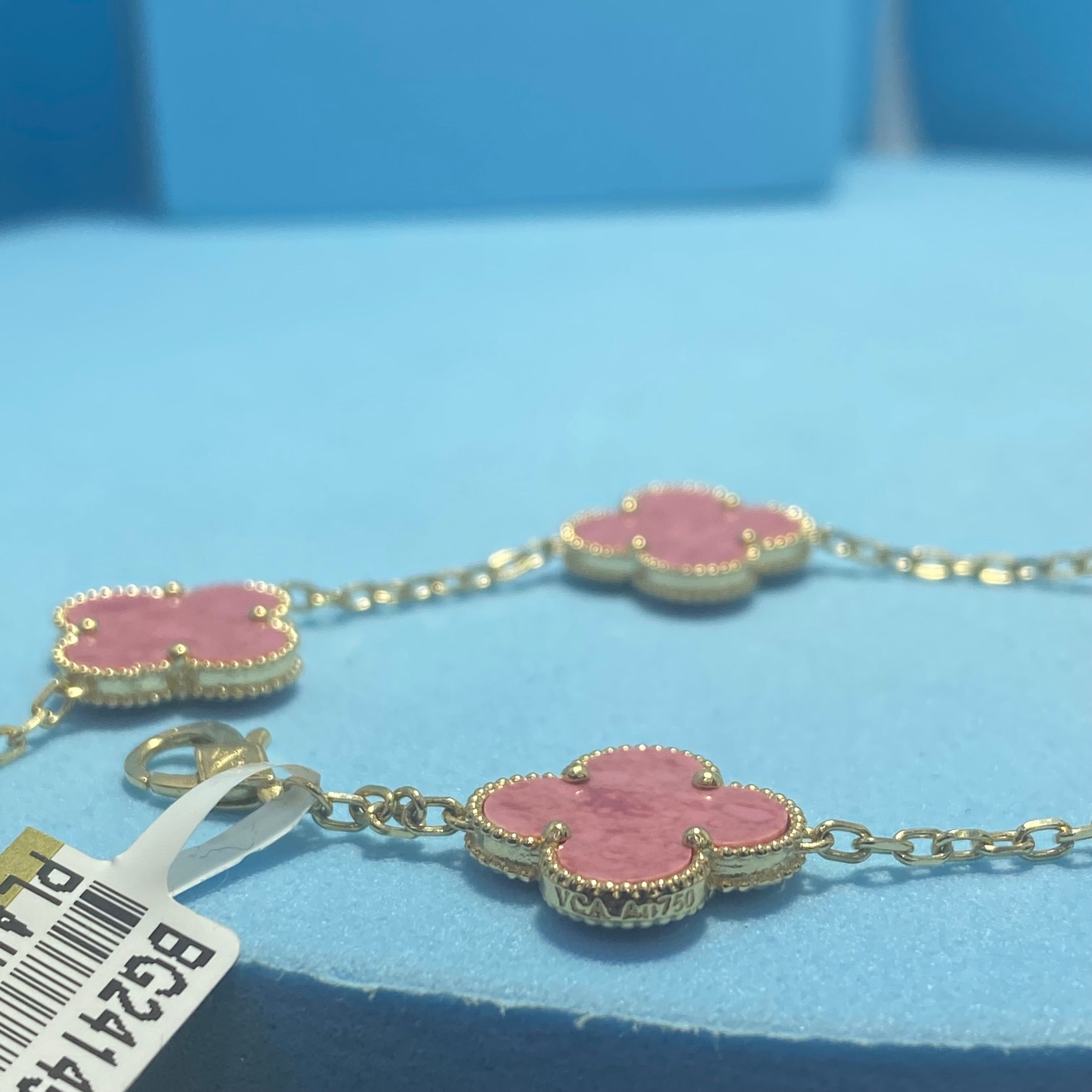 18K Yellow Gold - SJVC 15mm Pink 5 Flower Bracelet