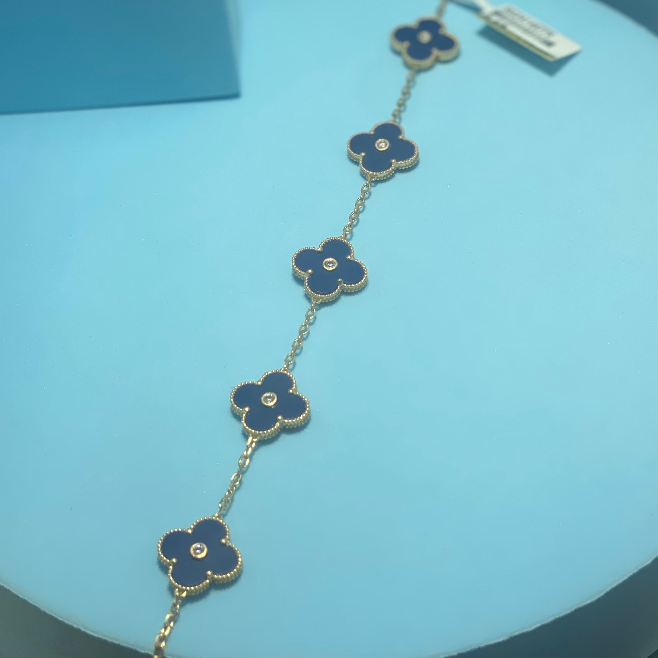 18K Yellow Gold - SJVC 15mm Royal Blue Stone 5 Flower Bracelet