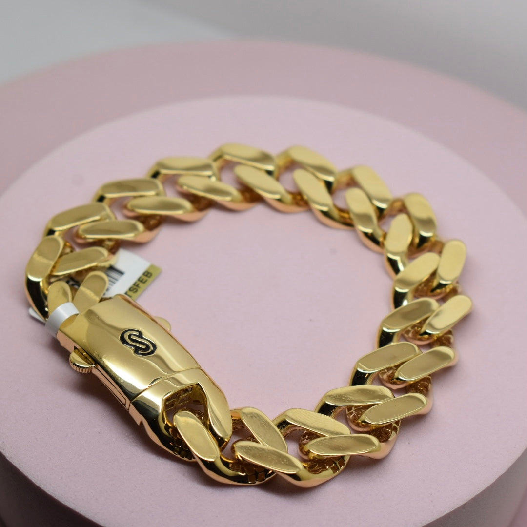 *NEW* Real 18K Yellow Gold - Monaco Classic 14mm Plain Bracelet