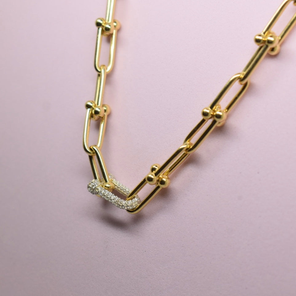 18K Yellow Gold - SJTFNY Hardware Small White Stone Necklace