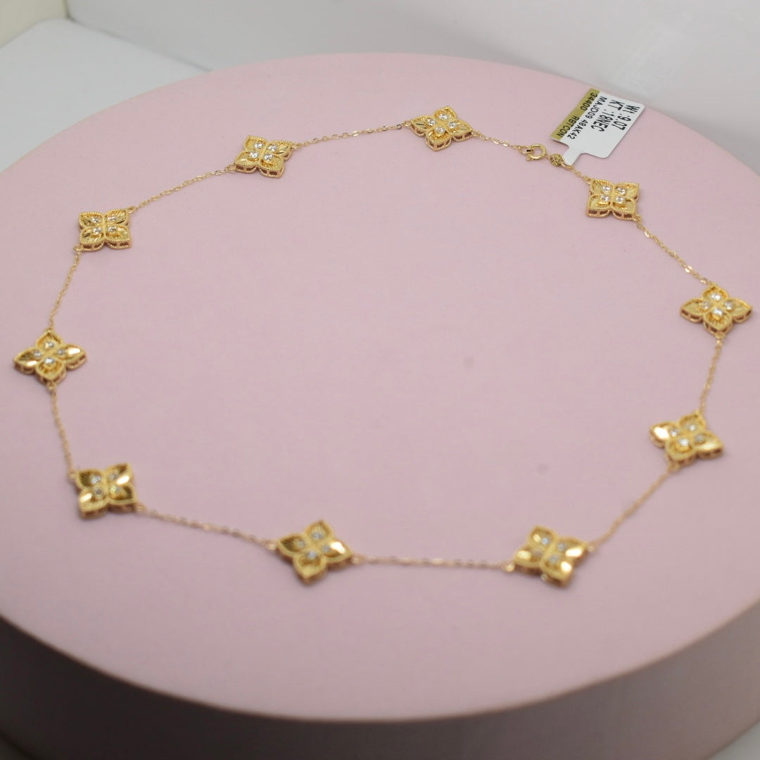 Real 18K Yellow Gold - SJRC 10 Flower Choker Necklace