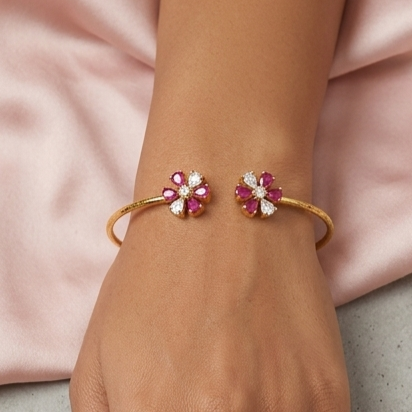 Premium Sterling Silver - Yellow Twin Blossom Bangle