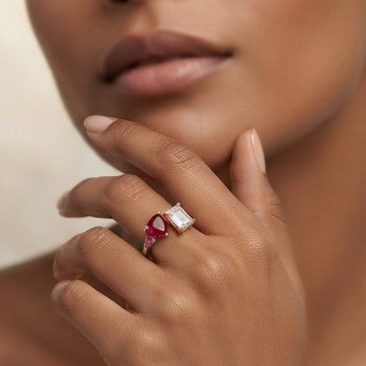 Fine 925 Sterling Silver -  Yellow Iris Pink Gemstone Open Ring