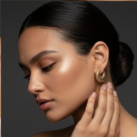 925 Sterling Silver -Yellow Textured Gold Dome Earring