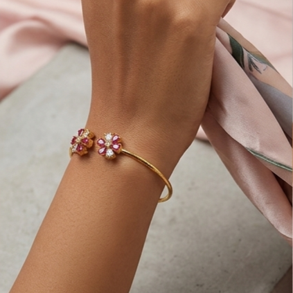 Premium Sterling Silver - Yellow Twin Blossom Bangle