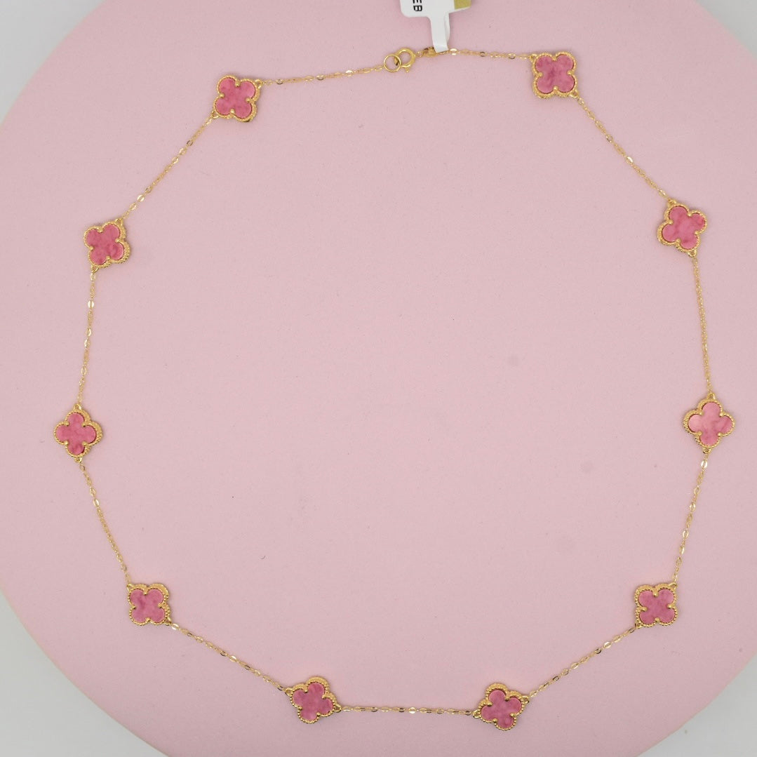 18K Yellow Gold - SJVC Pink 8mm 10 Flower Necklace