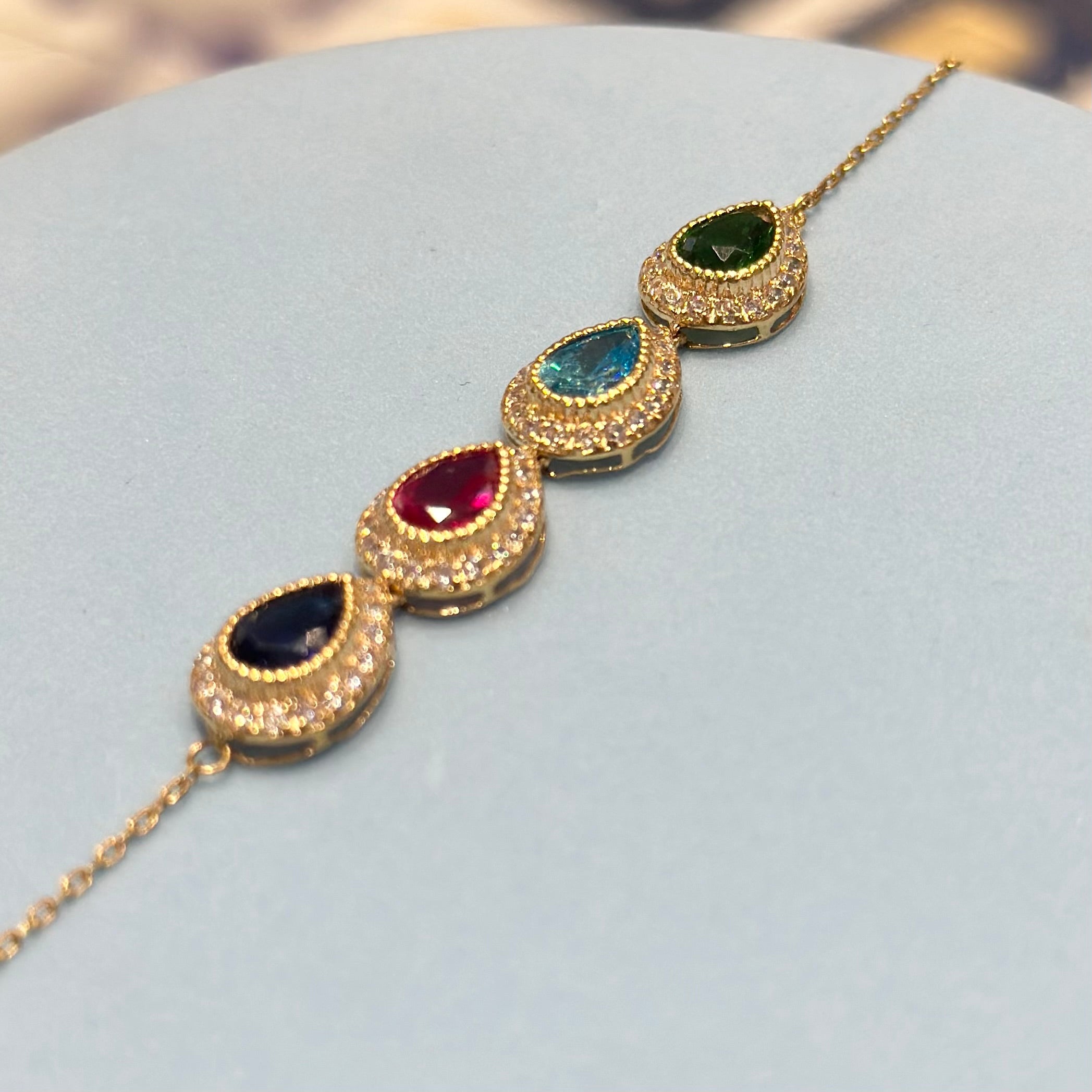 Real 18K Yellow Gold - Color Stones Bracelet