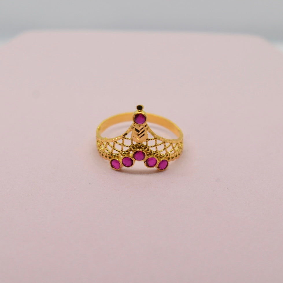 *TRENDY* 21K Yellow Gold - Arabic Triangle Pink Ring