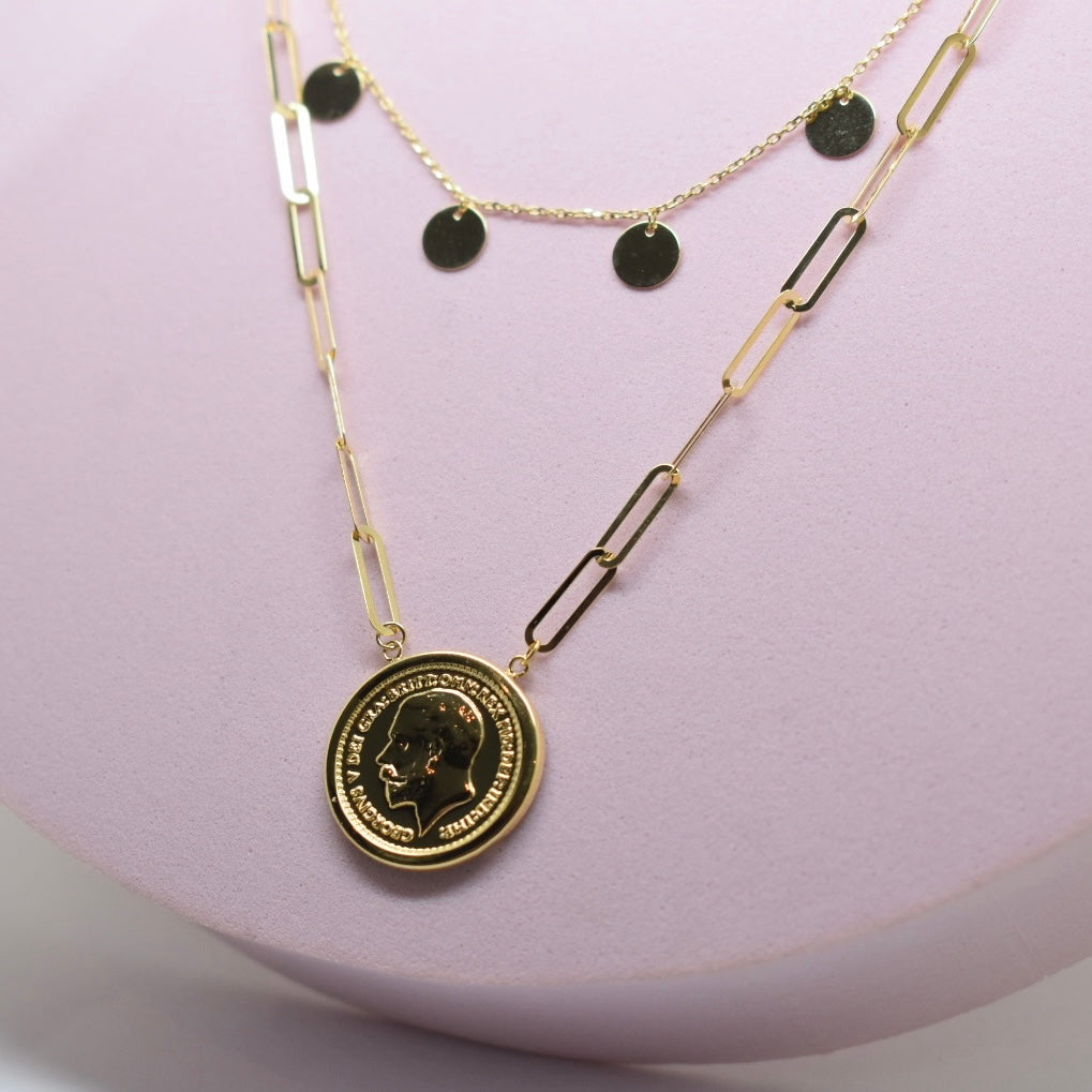 *LIMITED* 18K Gold - Layered Paper Clip Coin Necklace