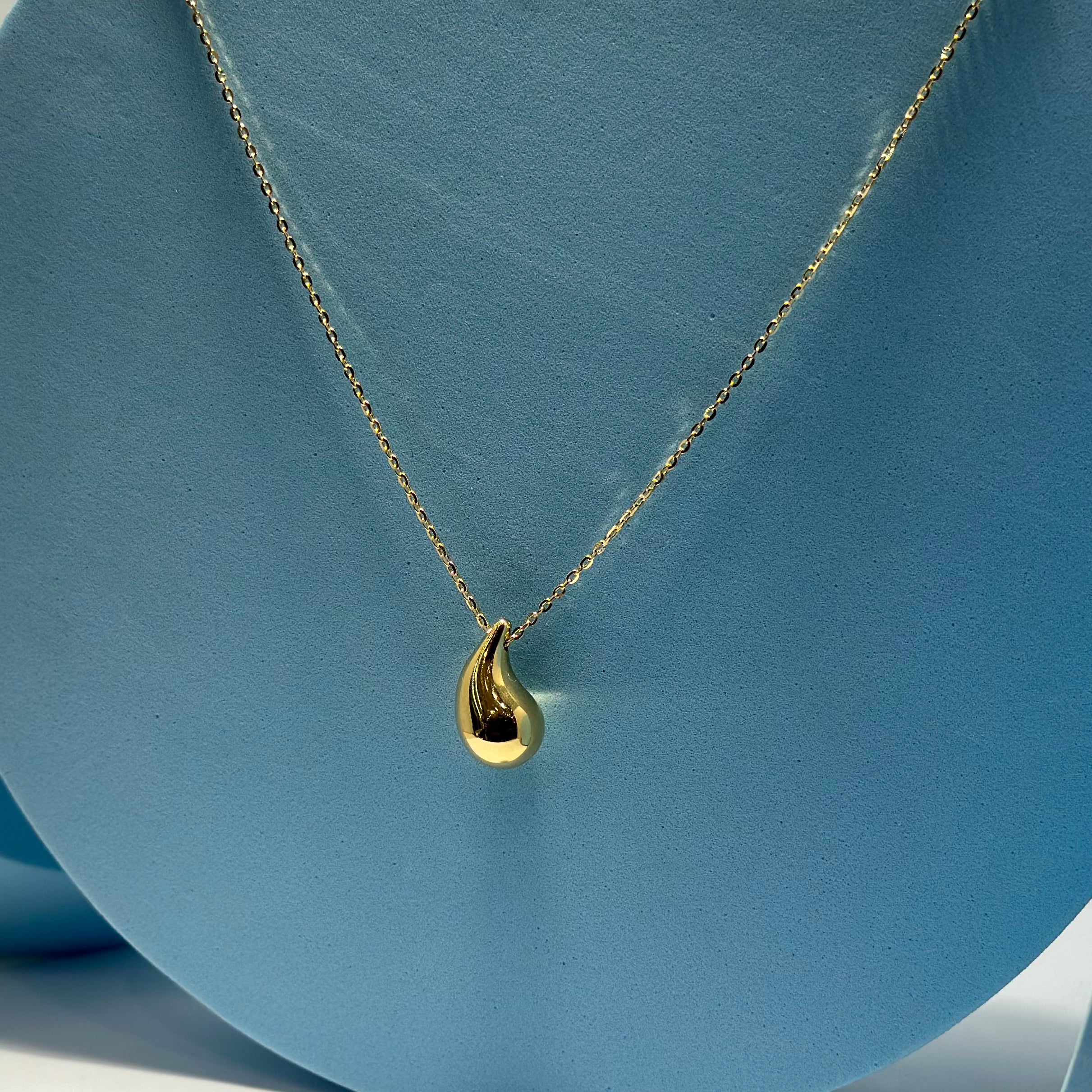 Real 18K Yellow Gold - Chunky Teardrop Small Necklace