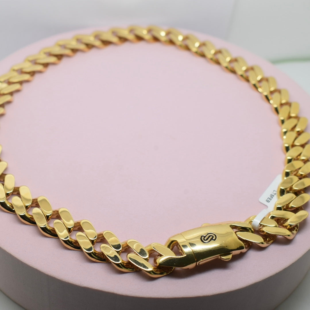 Real 18K Yellow Gold - 14mm Monaco Classic Plain Chain