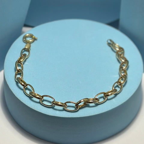 Real 18K Yellow Gold - Chunky Hollow Link Round Bracelet