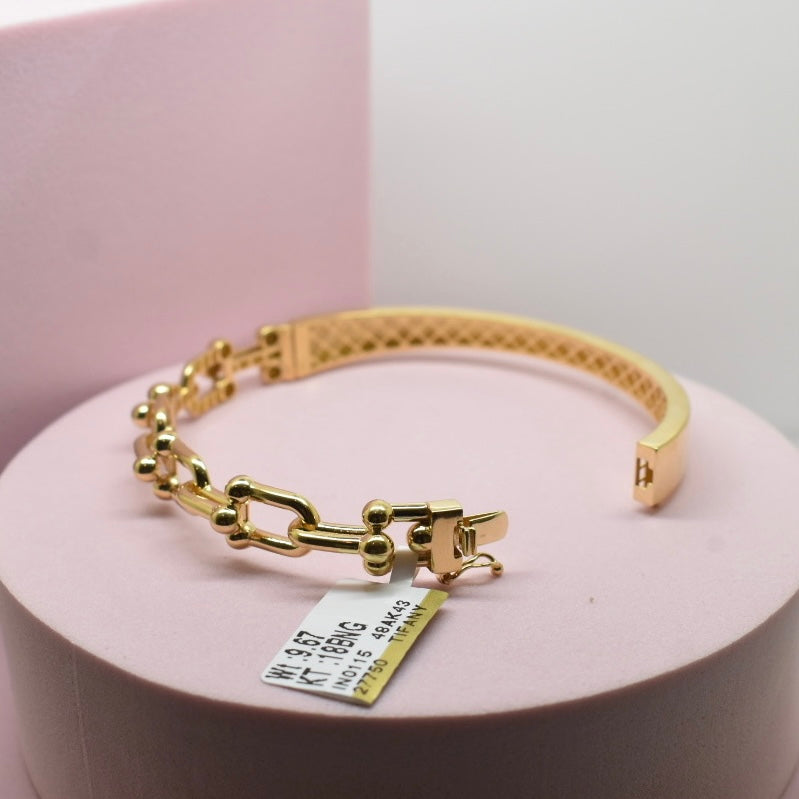 Bracelet Real 18k Yellow Gold Filled Solid 5mm Flat Ladies Bangle Medium Sz 65mm