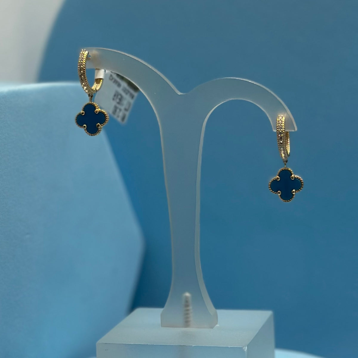 Real 18K Yellow Gold - SJVC Light Blue Hanging Earrings