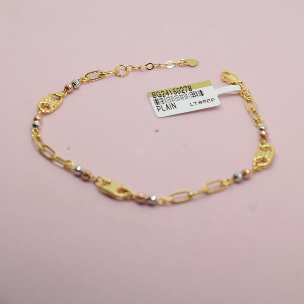 18K Gold - Link Tri Color Ball Bracelet