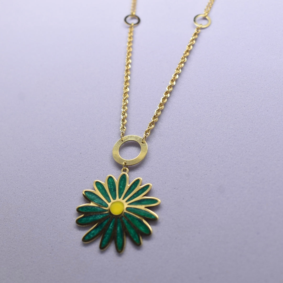 *SUMMER COLLECTION* 18K Gold - Green Flower Enamel Necklace