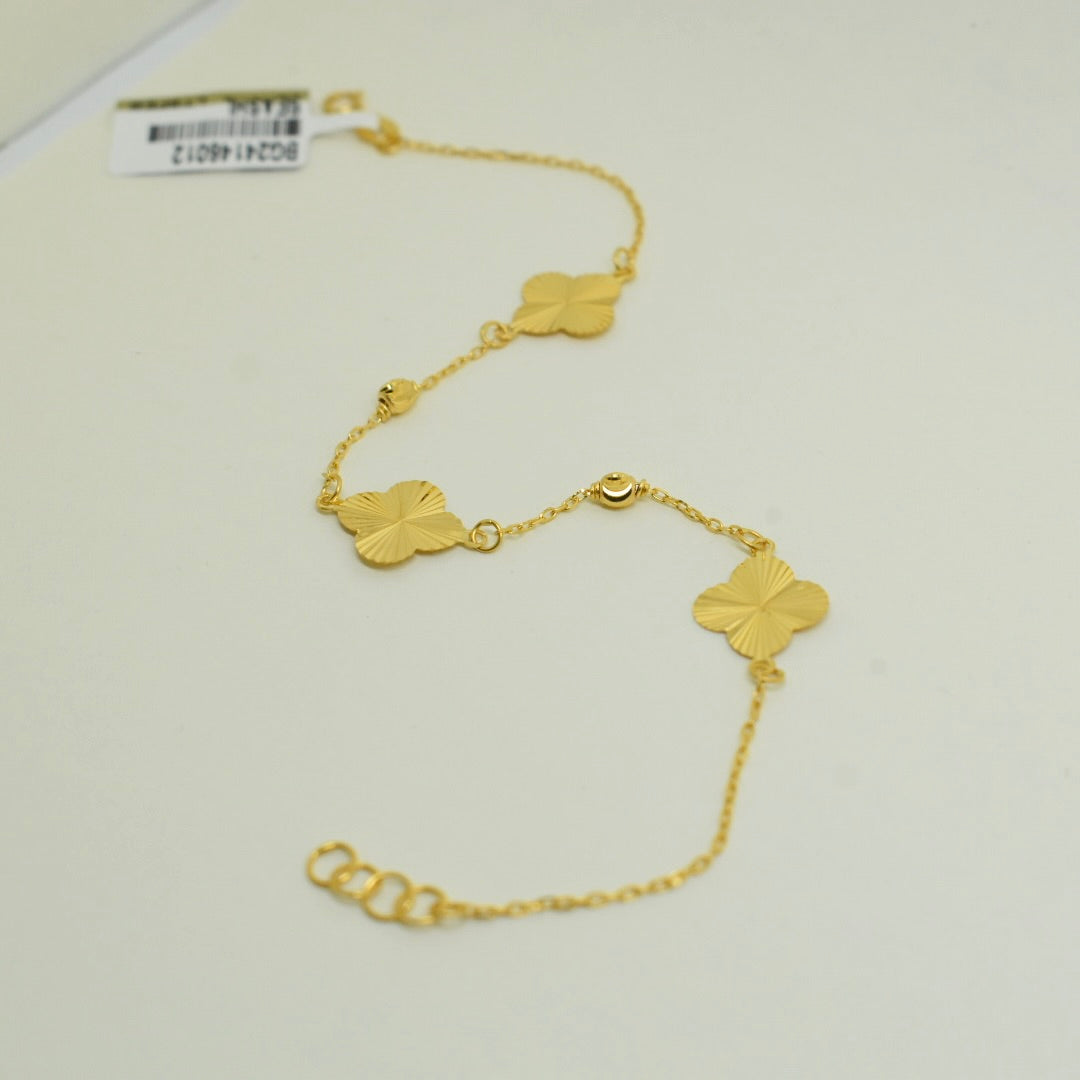 *NEW* 21K Yellow Gold - Arabic Cut Ball 3 Flower Bracelet