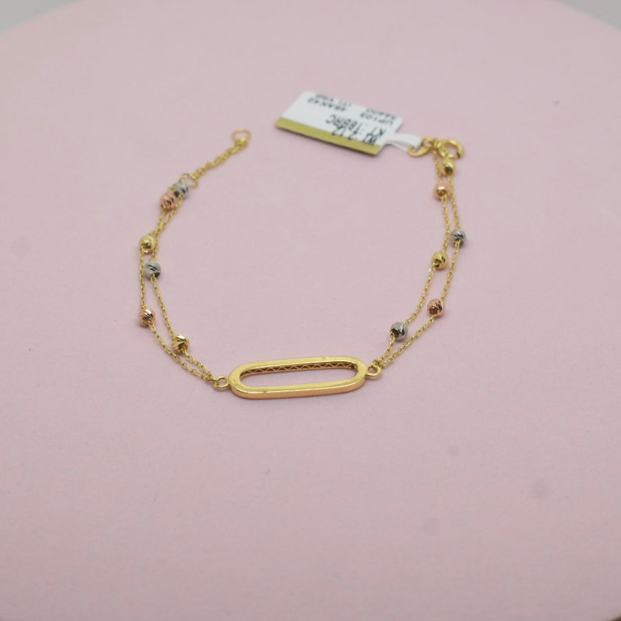 Real 18K Yellow Gold - Clip Double Chain Bracelet