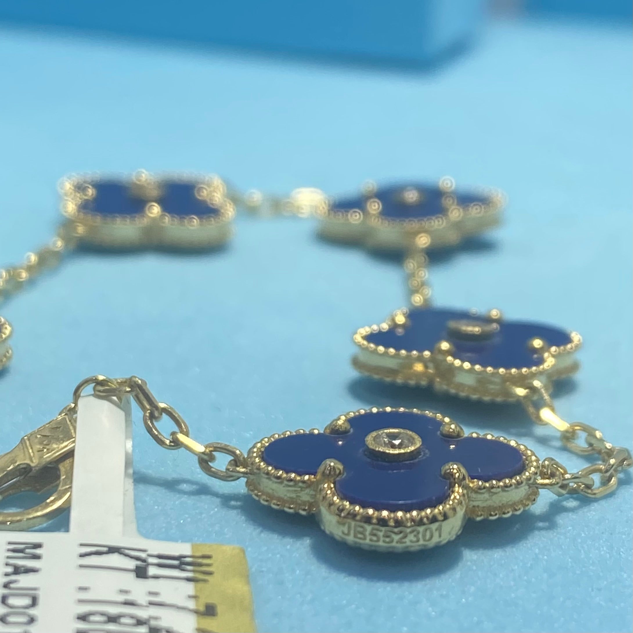 18K Yellow Gold - SJVC 15mm Royal Blue Stone 5 Flower Bracelet