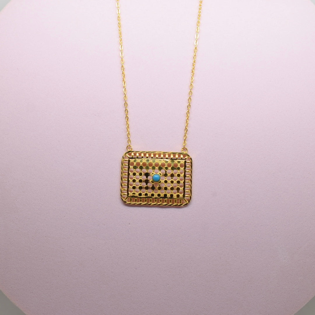 *SPECIAL* 21K Yellow Gold - Bahraini Rectangle Feroza Stone Necklace