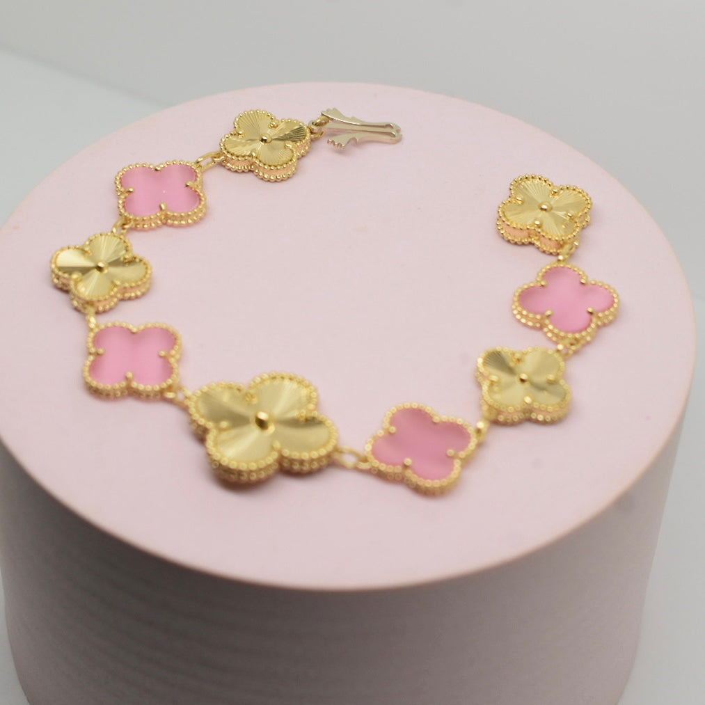 18K Yellow Gold - SJVC Pink Large Flower Bracelet