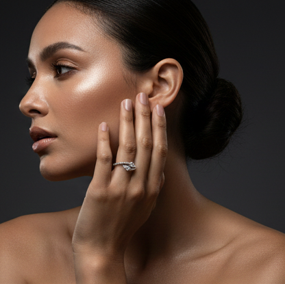 Fine 925 Sterling Silver - Twin Petal Spark  Ring