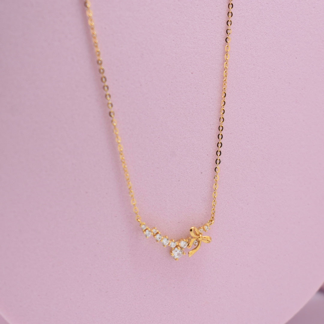 *SALE* Real 18K Yellow Gold - Bow Zircon Necklace