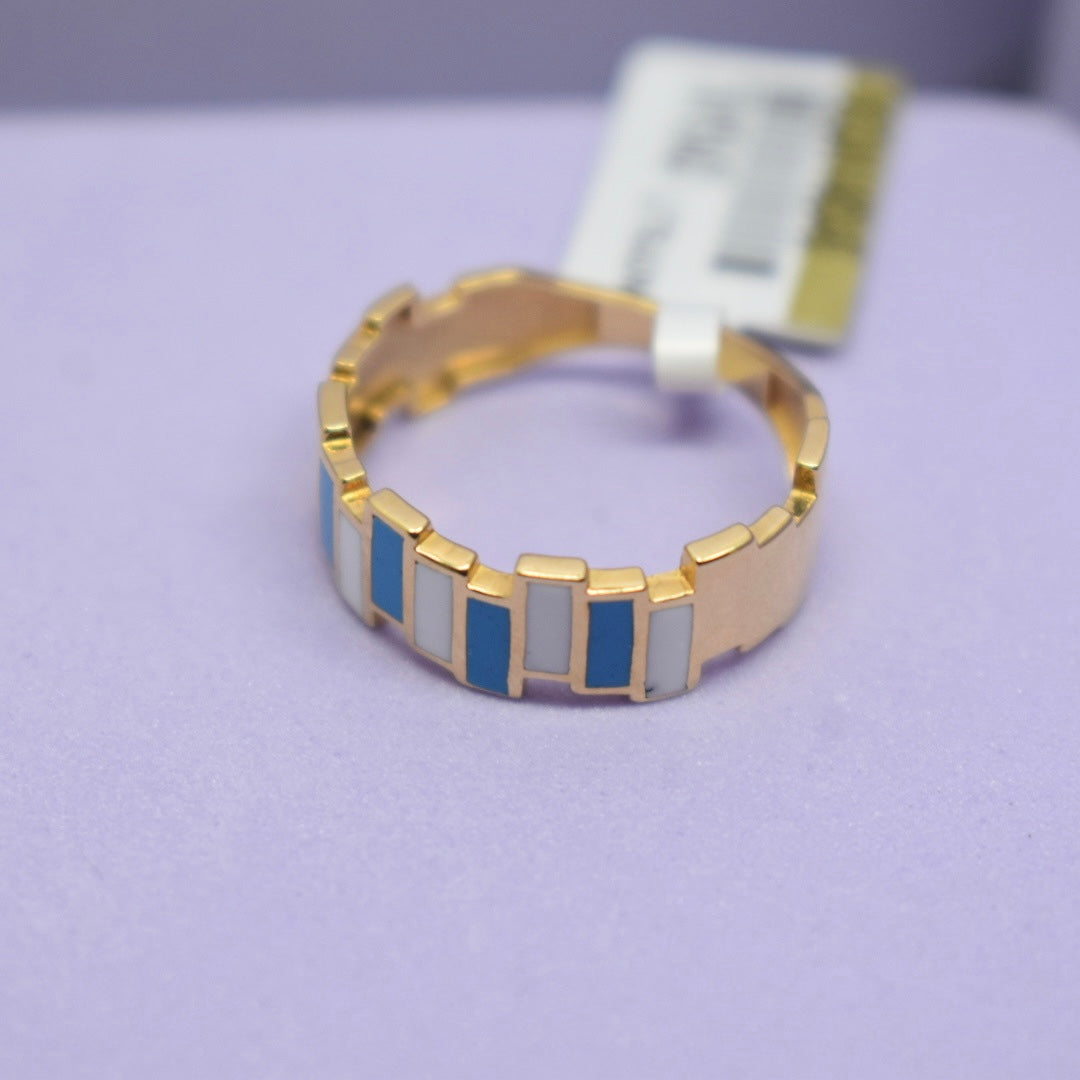 *SUMMER COLLECTION* 18K Gold - Bar Blue Enamel Ring