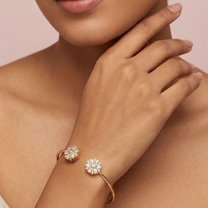 Premium Sterling Silver - Yellow Starlight Twin Blossom Bangle