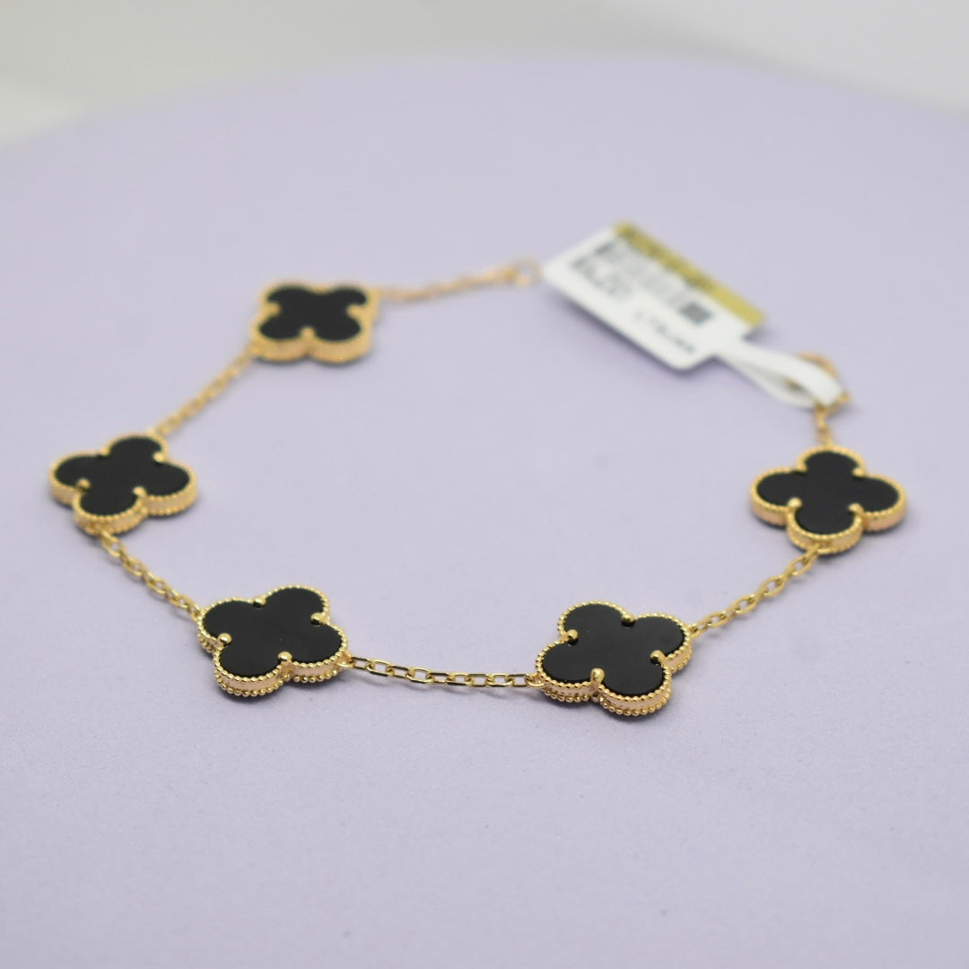 18K Yellow Gold - SJVC 15mm Black 5 Flower Bracelet