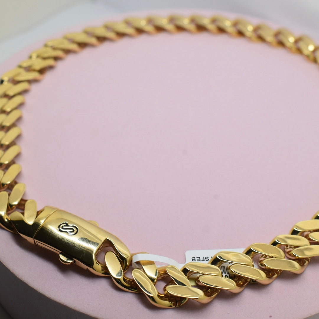 Real 18K Yellow Gold - 14mm Monaco Classic Plain Chain