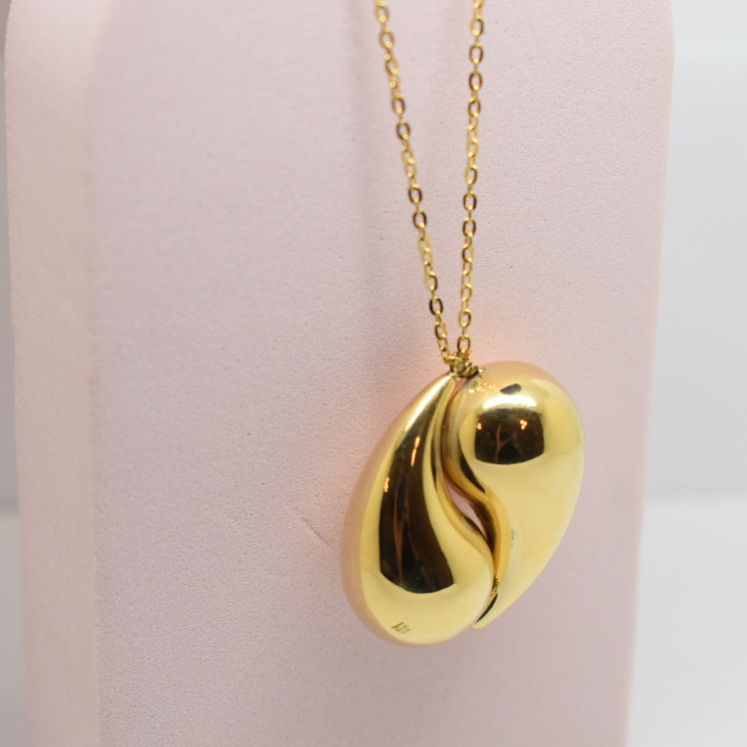 *HOLLOW* Real 18K Yellow Gold - Chunky Double sided Teardrop Necklace