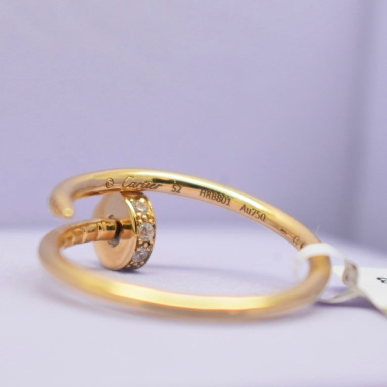 Real 18K Yellow Gold - SJCR Thin Nail with Stone Ring