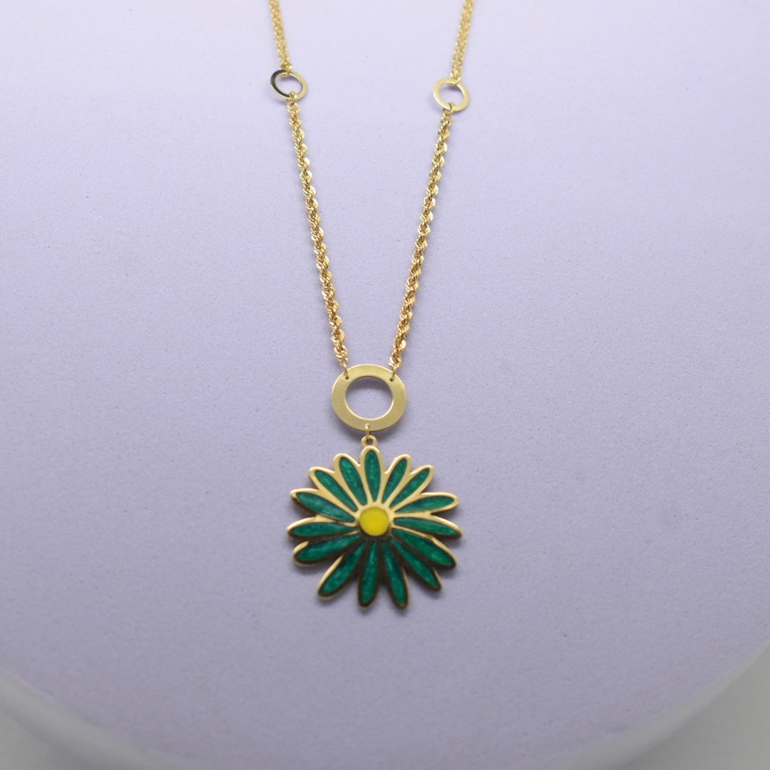 *SUMMER COLLECTION* 18K Gold - Green Flower Enamel Necklace