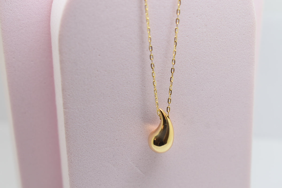 *HOLLOW* Real 18K Yellow Gold - Chunky Small Teardrop Necklace