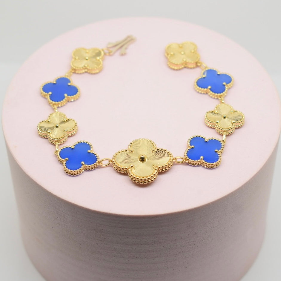 18K Yellow Gold - SJVC Blue Large Flower Bracelet